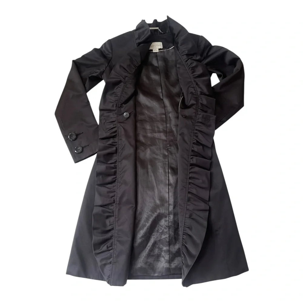 White House Black Market Black Trench Coat Size 00 - Picture 12 of 15
